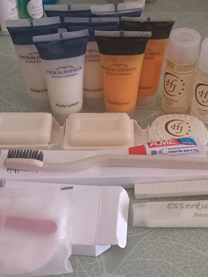 Travel set new with creams, shampoo, soaps and shaving kit