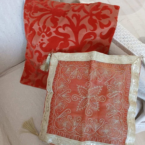 Decorative pillowcases new, velvet satin with gold decor