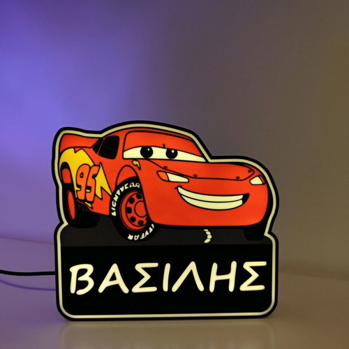 Lightbox Mc Queen new, customizable name, plastic PLA