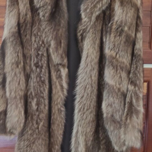 Raccoon natural fur coat, mink, one-piece