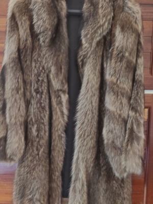 Raccoon natural fur coat, mink, one-piece