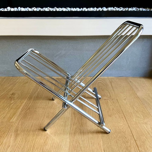 ZACK 1980s Folding Magazine Rack used, metal nickel finish