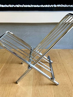 ZACK 1980s Folding Magazine Rack used, metal nickel finish
