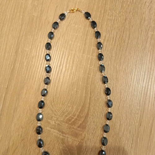 Handmade necklace new with small white crystals and anthracite stones