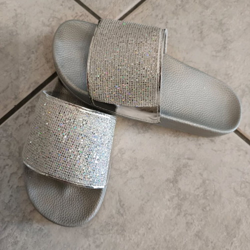 Silver beach slippers with rhinestones size 37 new