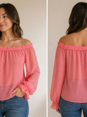 Benetton Off-Shoulder Pink Blouse One Size like new