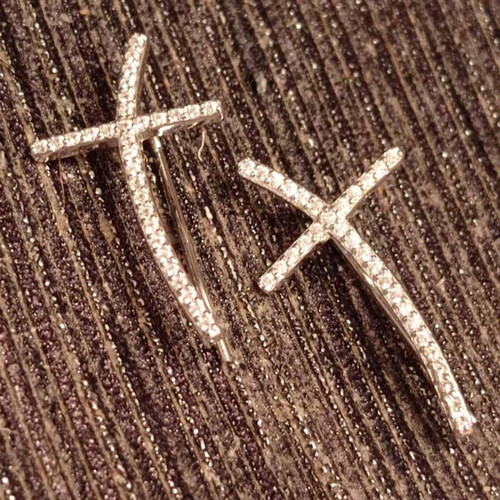 Ear Crawlers Earrings with Zirconia Crosses Sterling Silver 925 new