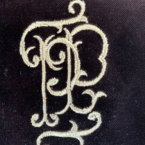 Luxury velvet double-sided table runner like new with gold monogram