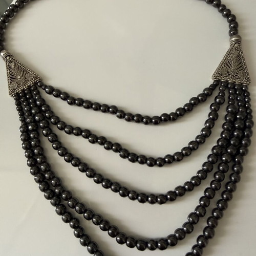 Necklace from black onyx handmade, new, silver accents