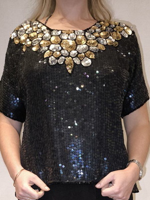 Vintage New Year's Eve Blouse like new with black and silver sequins