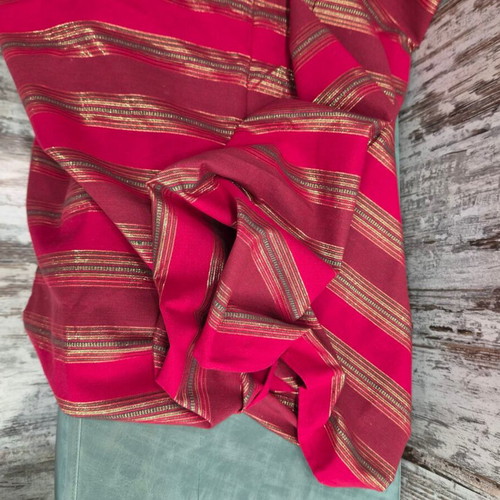 Tablecloth 1.40×1.80 cotton new, red with gold and green stripes