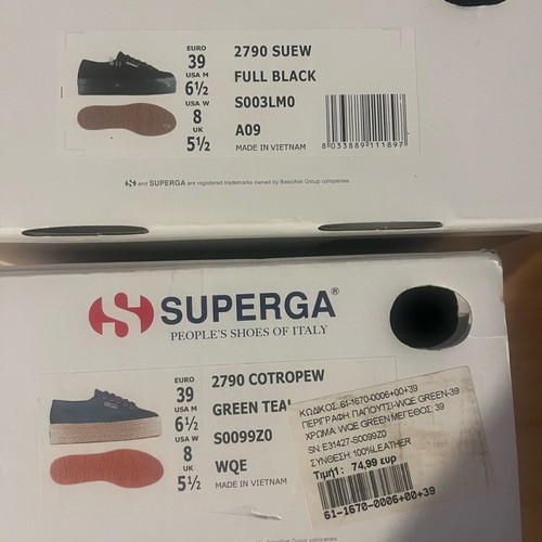 Superga black suede platform sneakers size 39 with green straw insole gift