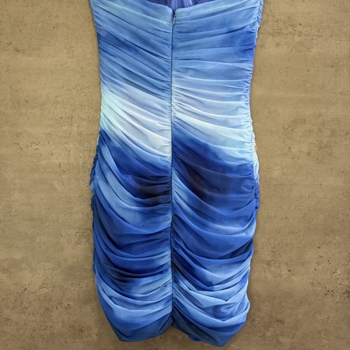 Zara mini dress strapless ruched tulle ombre blue size S like new