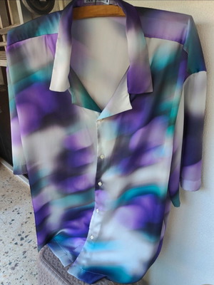 ZARA women's shirt XL, abstract print purple turquoise