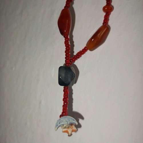 Handmade necklace with colorful gemstones and red beads new