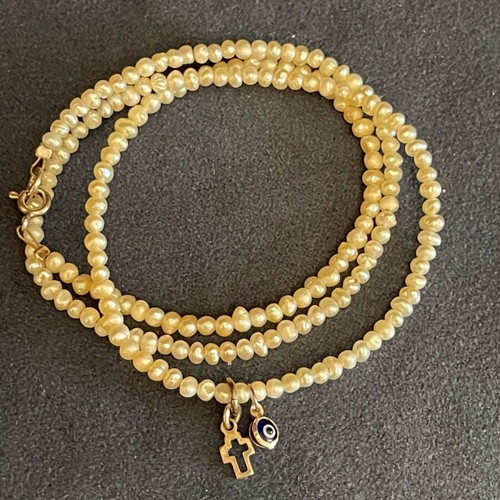 Vintage Silver Amulet Necklace with Freshwater Pearl like new