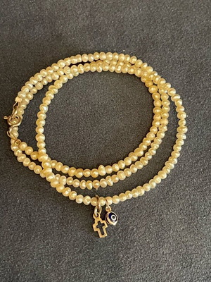 Βιντάζ Ασημένιο Φυλαχτό Κολιέ με Μαργαριτάρι του Γλυκού Νερού σαν καινούργιο