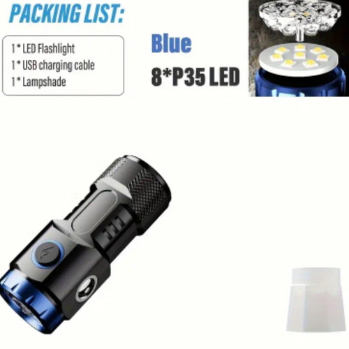 Rechargeable pocket flashlight with side light and 8 led, new