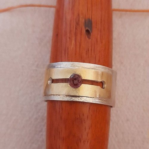 Handmade silver ring 925 with ruby and open bronze