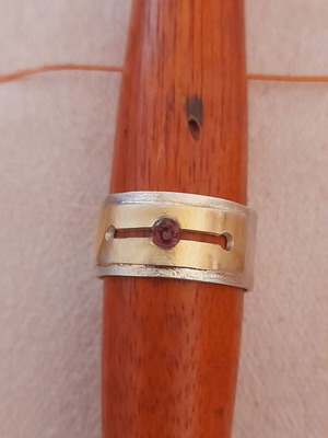Handmade silver ring 925 with ruby and open bronze
