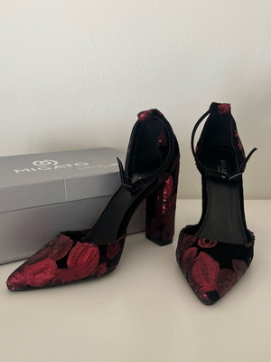 Migato pumps new, black suede with burgundy sequins, size 38