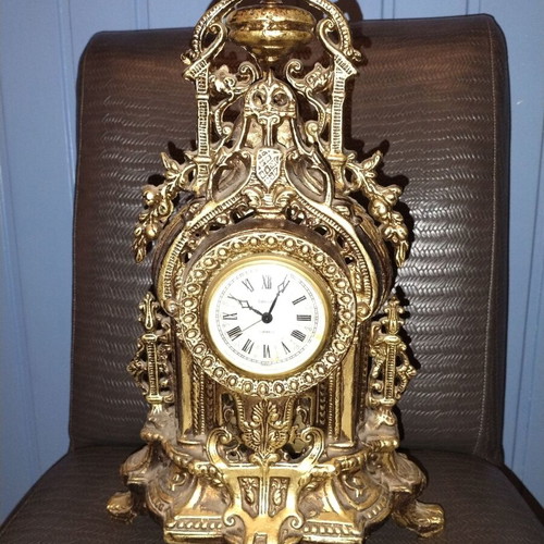 Collectible brass table clock vintage baroque style used