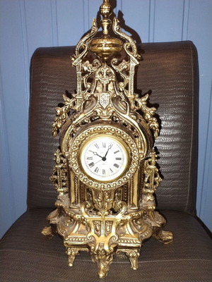 Collectible brass table clock vintage baroque style used