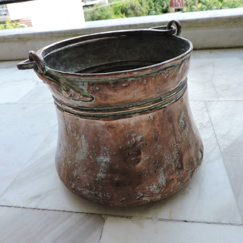 Copper Cauldron Used, Vintage With Designs