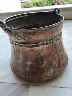 Copper Cauldron Used, Vintage With Designs