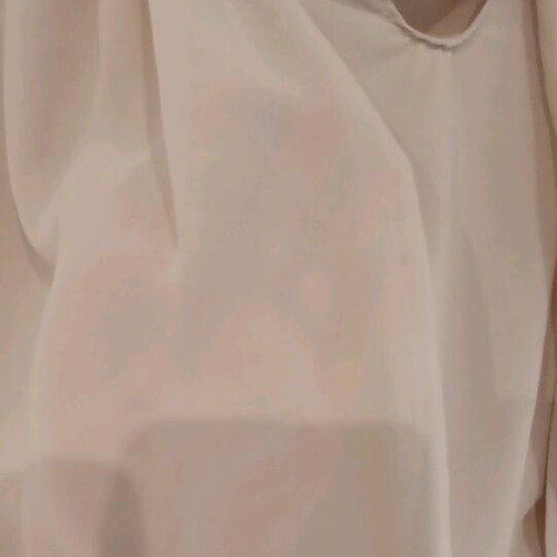 Women's beige top like new, neck tie, elastic cuffs