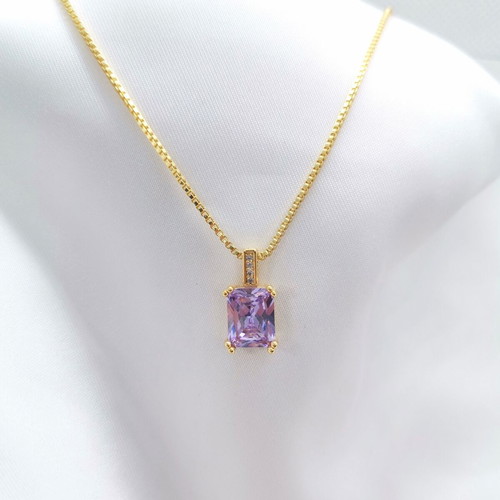 18K Gold Plated Necklace 45cm with Lilac Stone New