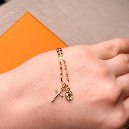 Unisex necklace with Santa Maria cross and Virgin Mary gold stainless steel new