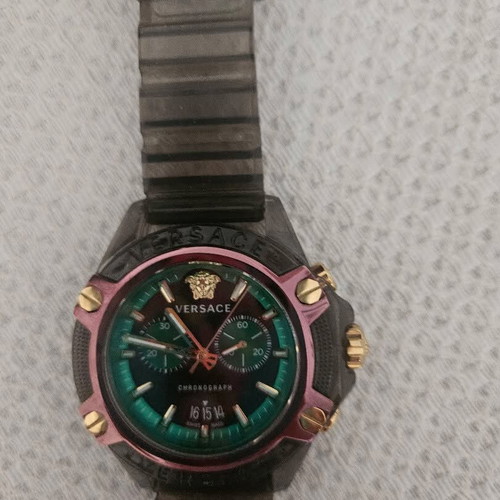 Versace Chronograph Watch with Green Dial and Gold Details