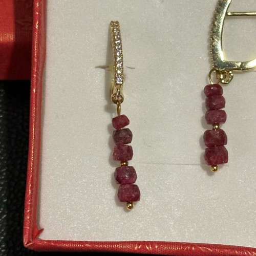Handmade earrings with natural rubies and stainless steel hooks new