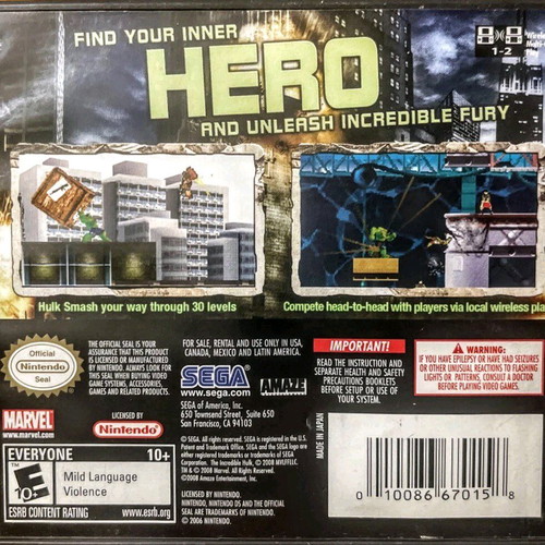 Nintendo DS The Incredible Hulk game like new from Sega