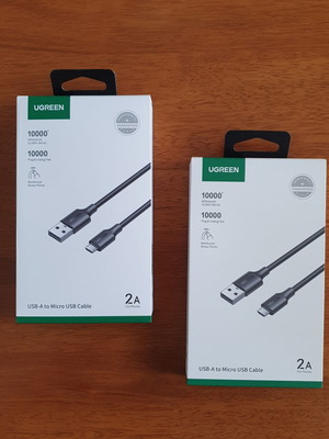 Ugreen USB-A to Micro USB cables like new, pack of 2, 2A