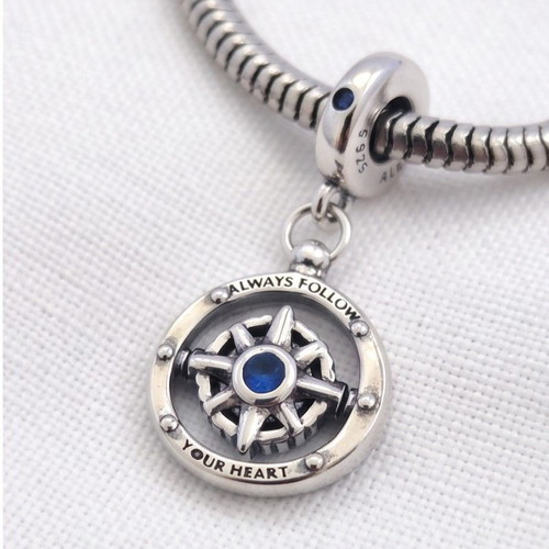 Pandora Rotating Compass Charm S925 New, Blue and Silver