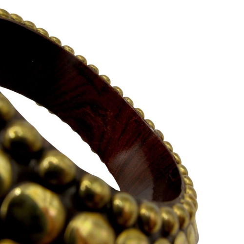 Vintage wooden bracelet with brass metal caps boho style like new