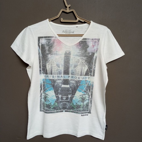 Admiral V-neck T-shirt with colorful graphic print, size S