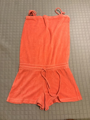 Terry cloth one-piece jumpsuit, red and pink