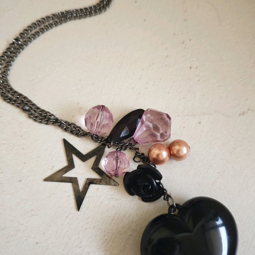 Long necklace used, black, 52cm length with 7cm extension