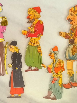 Karagiozis shadow theatre figures like new, set of five cardboard