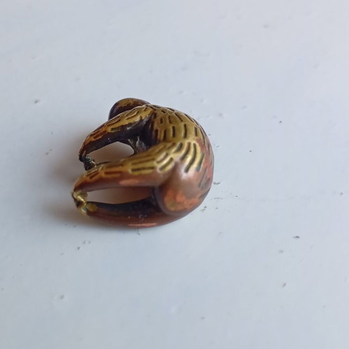 Sloth miniature statuette pendant used, gold-plated copper 1.5 cm