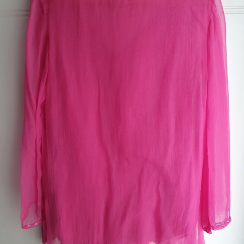Zara tunic medium used, airy with cotton lining, embroidered fuchsia