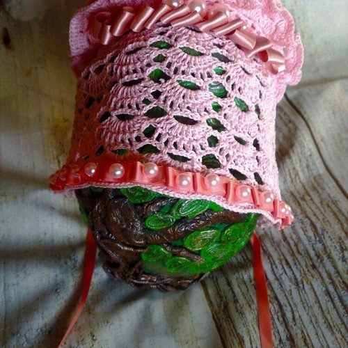 Knitted hat handmade, 100% cotton, pink, for children 1-3 years