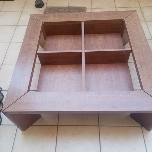 Living Room Coffee Table made of solid dark walnut wood with removable glass
