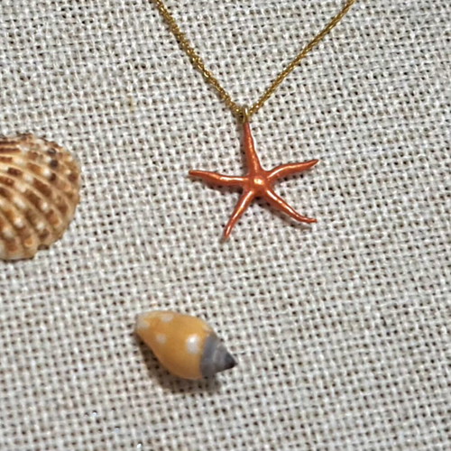 925 Silver Gold-Plated Necklace with Coral Starfish, Solar Tide Collection