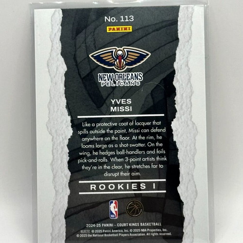 Panini Court Kings Yves Missi Rookies Level 1 Pelicans Card 2024-25 new