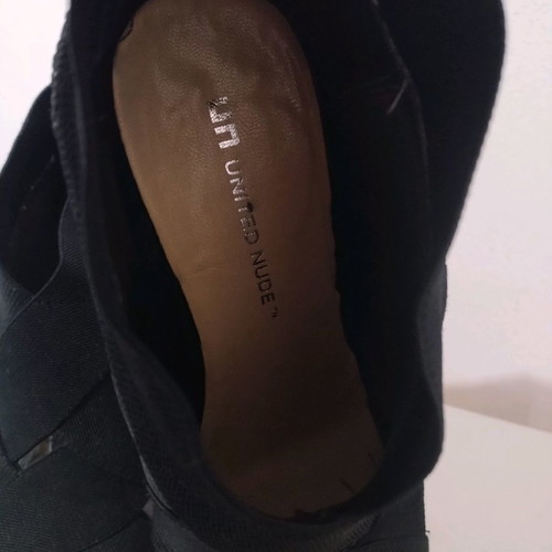 United Nude ankle boots used, black with patent and straps, size 38