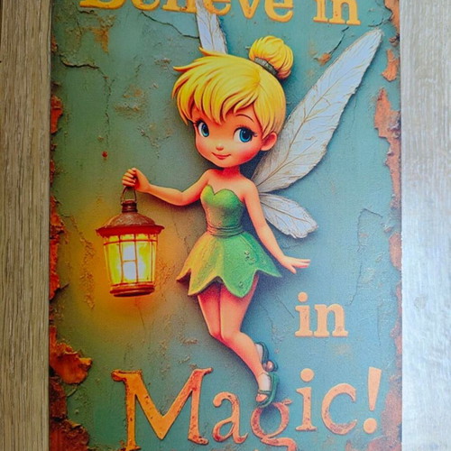 Metal sign Tinkerbell Believe in Magic like new